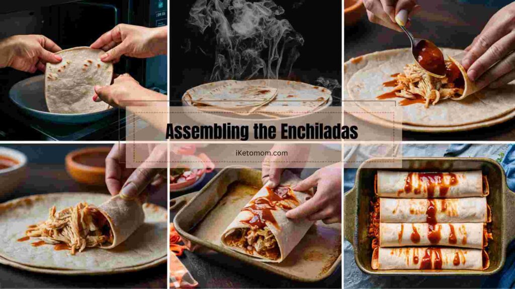 Assembling the Keto Chicken Enchiladas 