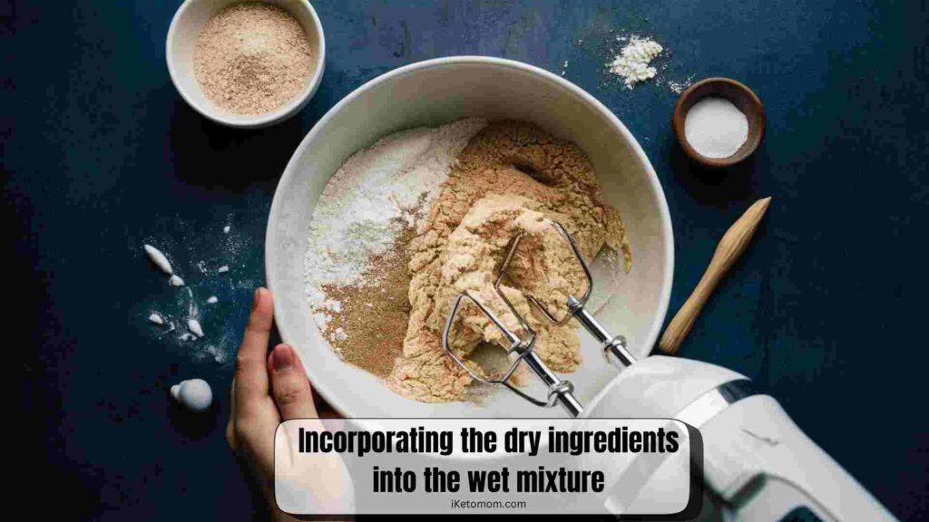 Incorporating the dry ingredients into the wet mixture