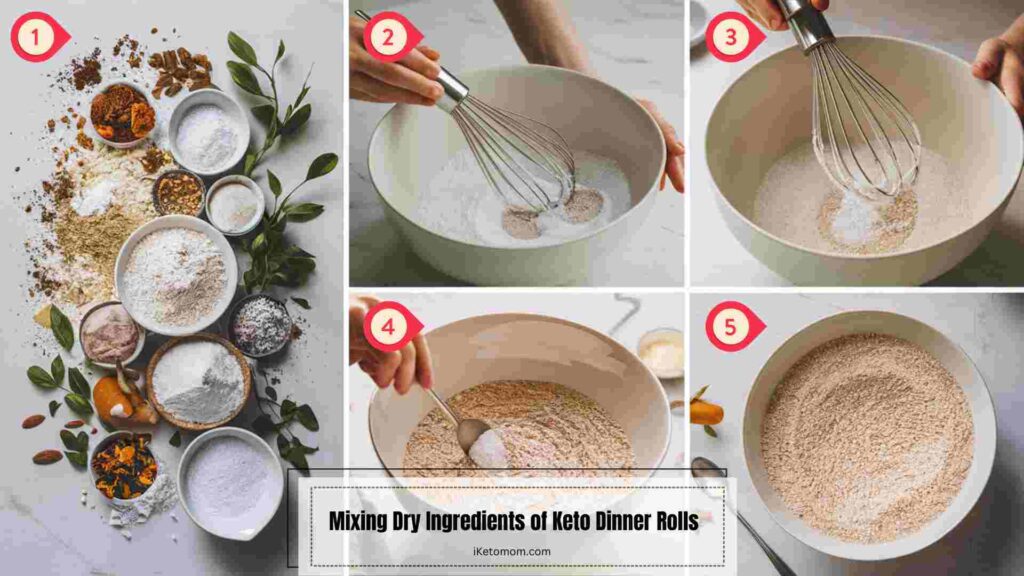 Mixing Dry Ingredients of Keto Dinner Rolls
