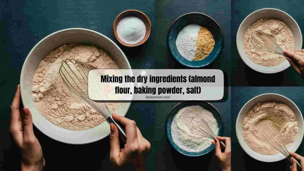 Mixing the dry ingredients (almond flour, baking powder, salt)