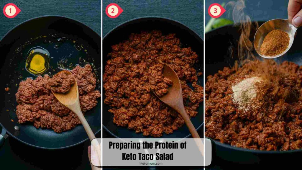 Preparing the Protein of Keto Taco Salad