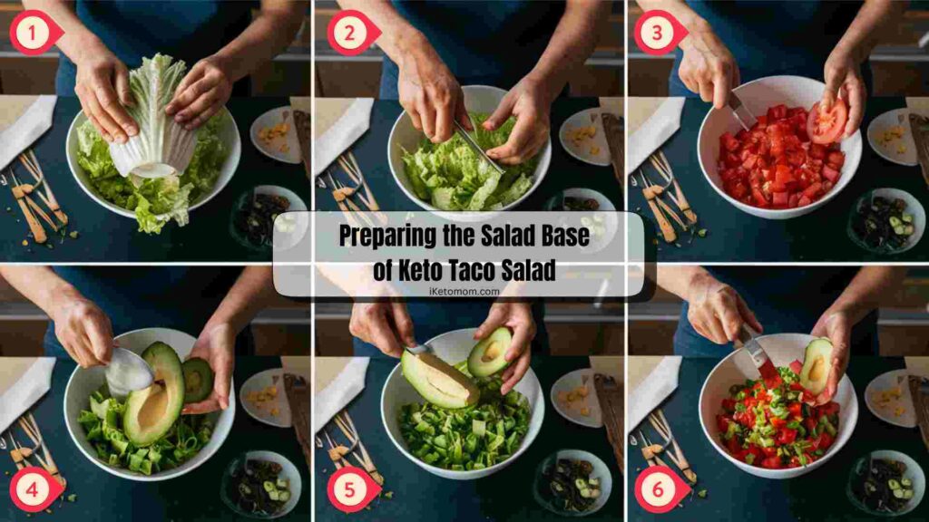 Preparing the Salad Base of Keto Taco Salad