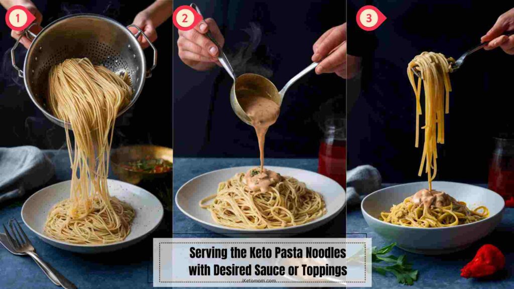 Serving the Keto Pasta Noodles with Desired Sauce or Toppings