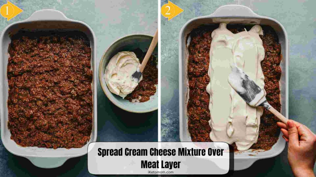 Spread Cream Cheese Mixture Over Meat Layer