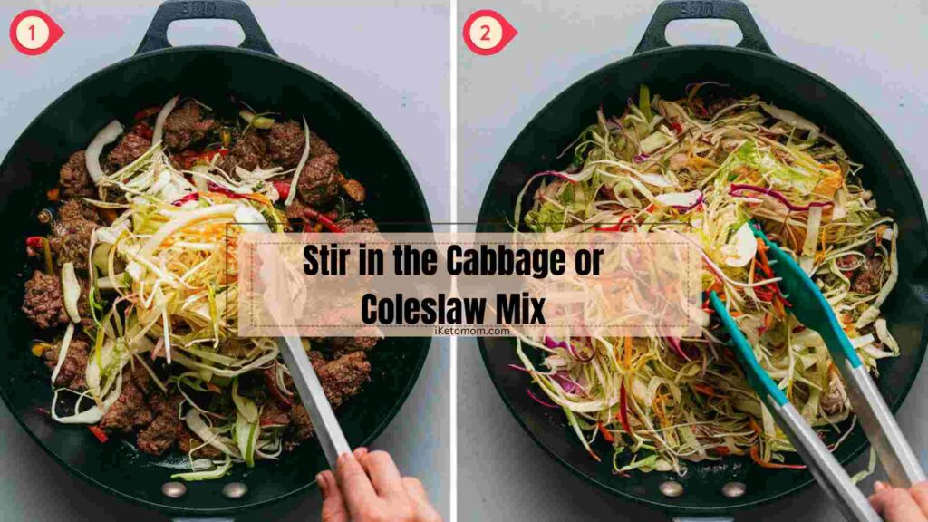 Stir in the Cabbage or Coleslaw Mix