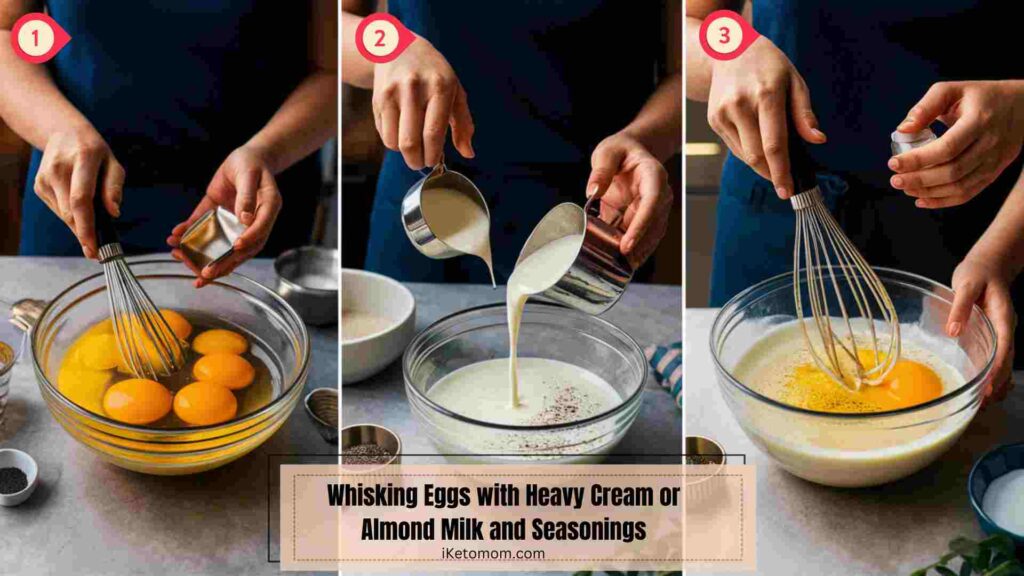 Whisking Eggs with Heavy Cream or Almond Milk and Seasonings