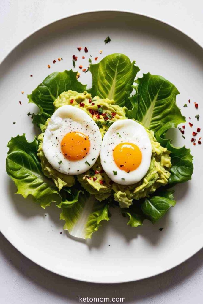 Low Carb Breakfast Ideas Avocado and Eggs on a Lettuce Wrap