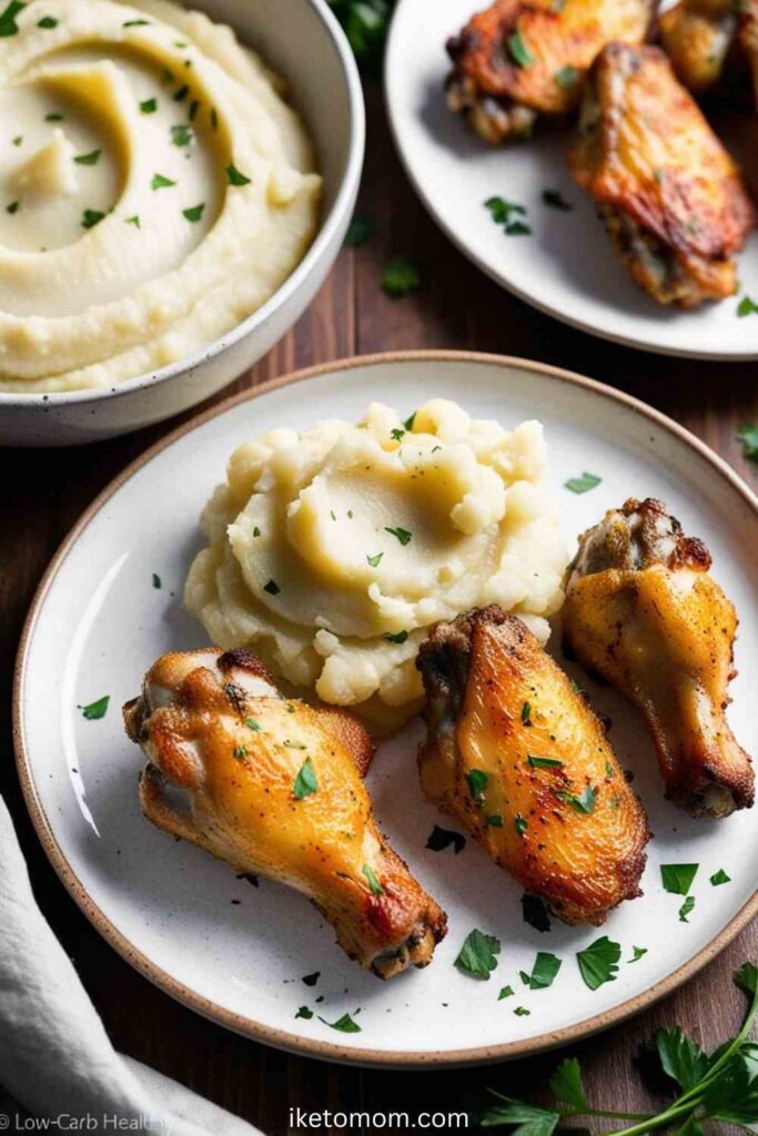 Low Carb Food Ideas Baked Chicken Wings with Cauliflower Mash