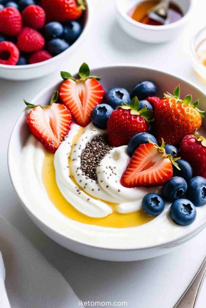 Low Carb Breakfast Ideas Greek Yogurt with Chia Seeds and Berries