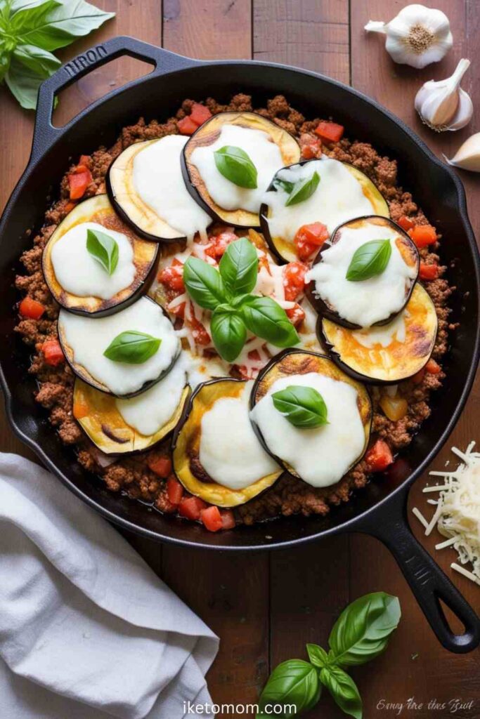 Cheesy Beef and Eggplant Skillet