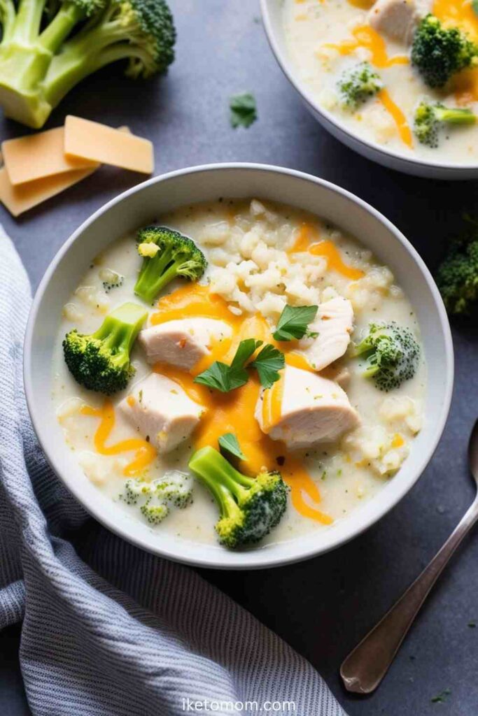 Cheesy Chicken Cauliflower Rice & Broccoli Soup