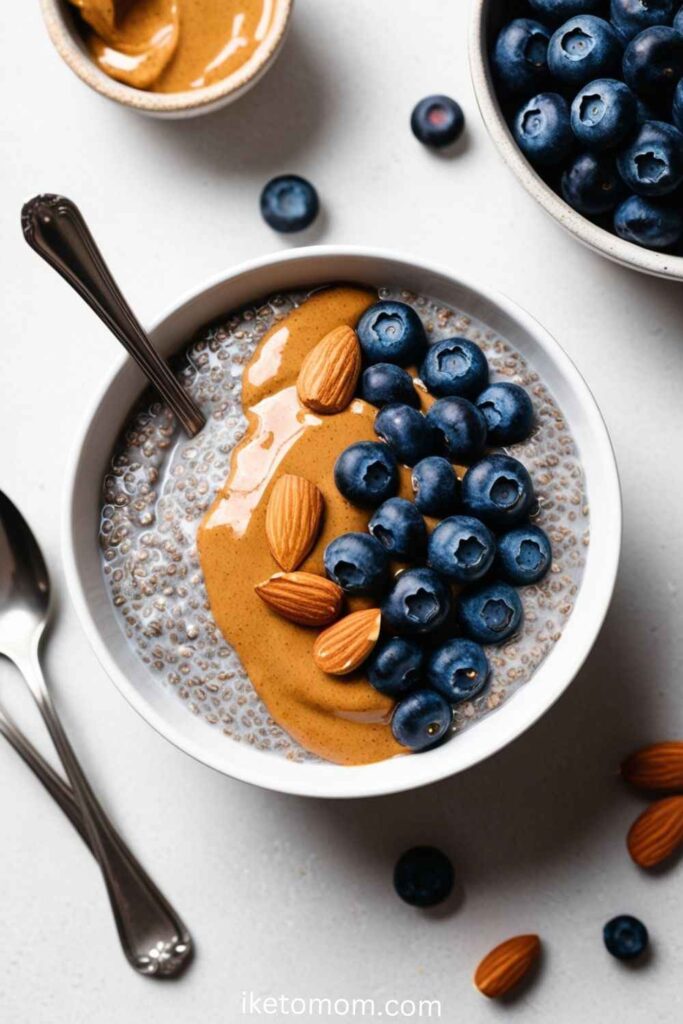 Chia Pudding with Almond Butter and Blueberries