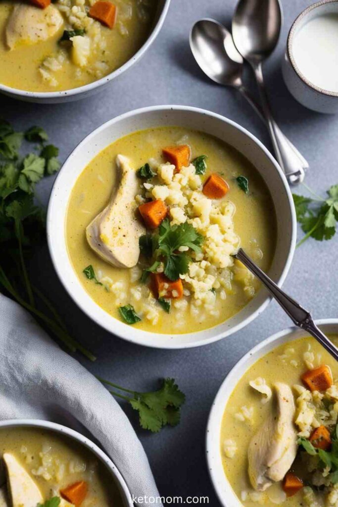 Coconut Curry Chicken Cauliflower Rice Soup