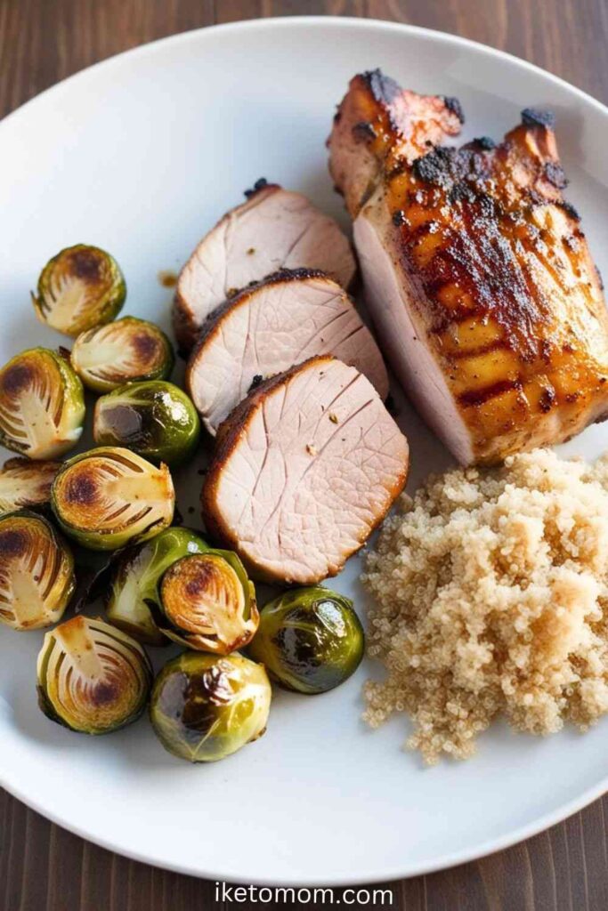 High Protein Dinner Foods Ideas Grilled Pork Tenderloin with Brussels Sprouts and Quinoa