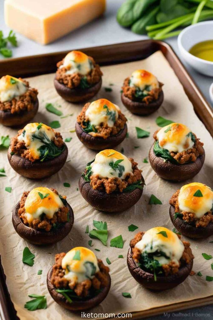 Ground Beef and Spinach Stuffed Mushrooms