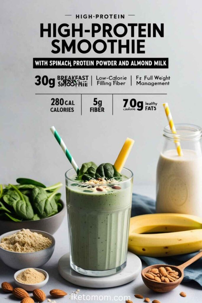 High-Protein Smoothie with Spinach, Protein Powder, and Almond Milk