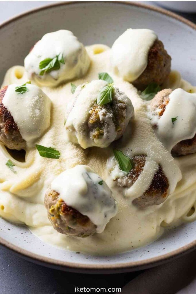 Keto-Friendly Ricotta Meatballs in Alfredo Sauce