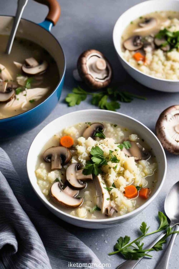 Mushroom Chicken Cauliflower Rice Soup Recipe