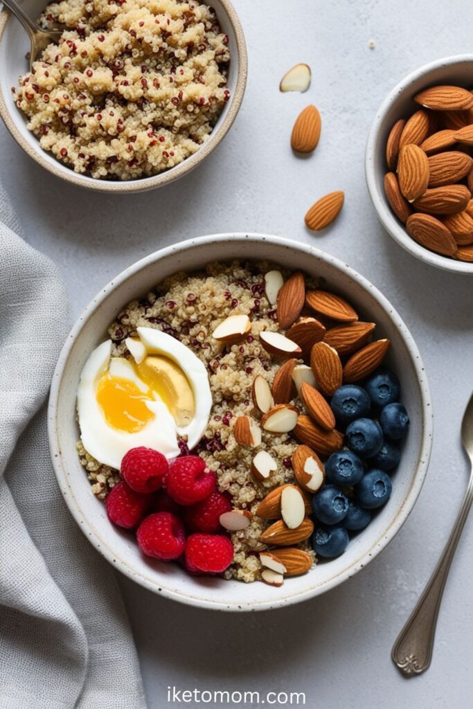 7 High-Protein Breakfast For Weight Loss Ideas  Quinoa Breakfast Bowl with Almonds and Berries