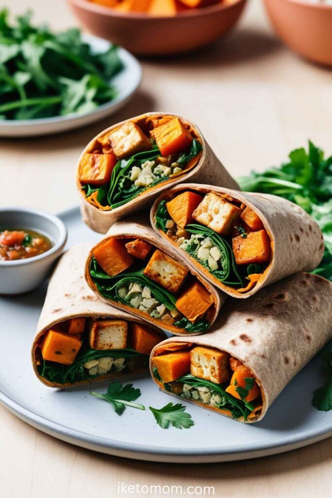 High Protein Breakfast Burrito Aussie Ideas Tempeh and Sweet Potato Burrito