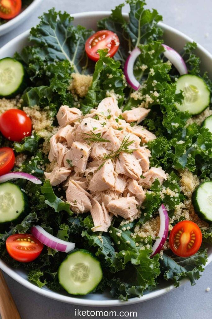 High Protein Lunch Foods Ideas Tuna Salad with Kale and Quinoa