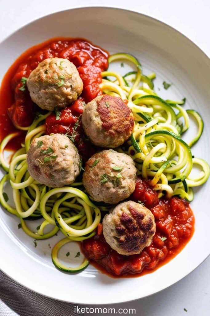 Turkey Meatballs with Zucchini Noodles and Marinara Sauce