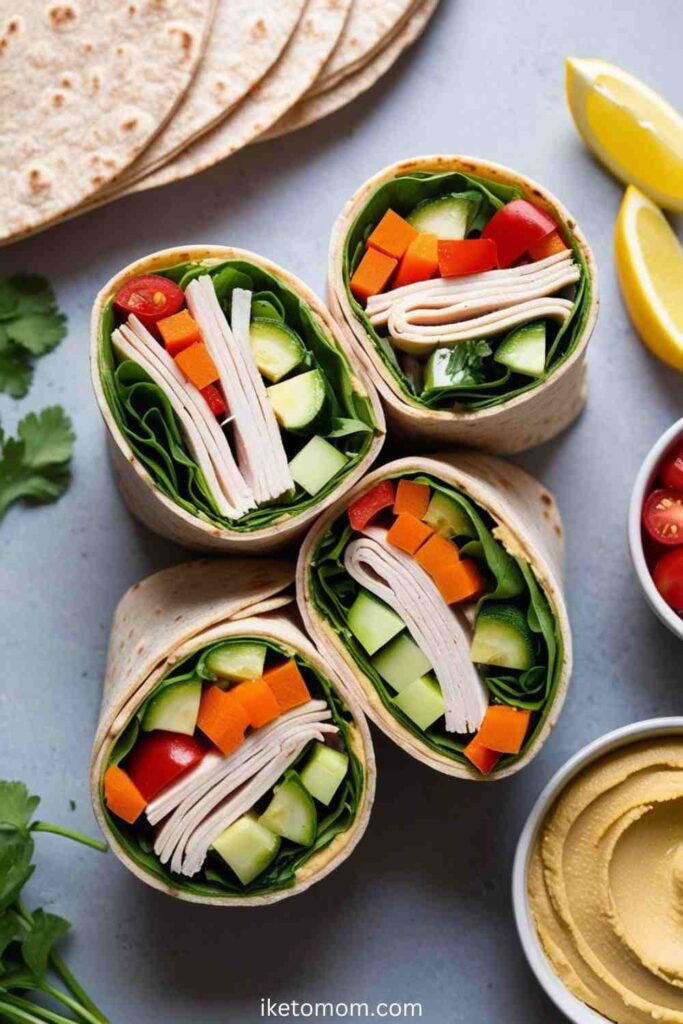 High Protein Diet Lunch Ideas Turkey and Veggie Wraps with Hummus