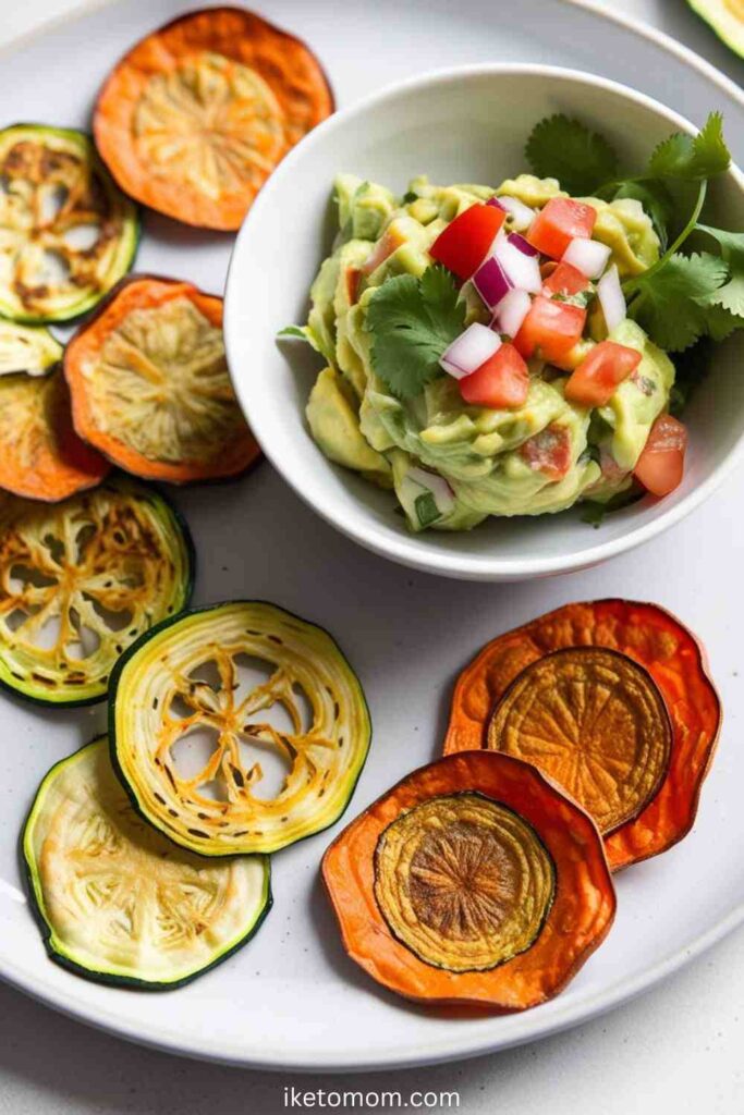 Low Carb Snacking Ideas Veggie Chips with Guacamole