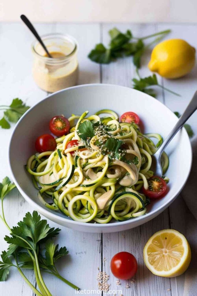 Zucchini Noodle Salad with Lemon-Tahini Dressing