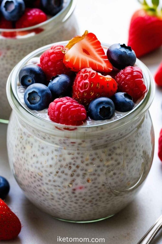 Quick High Protein Breakfast Ideas Chia Pudding with Almond Milk and Berries