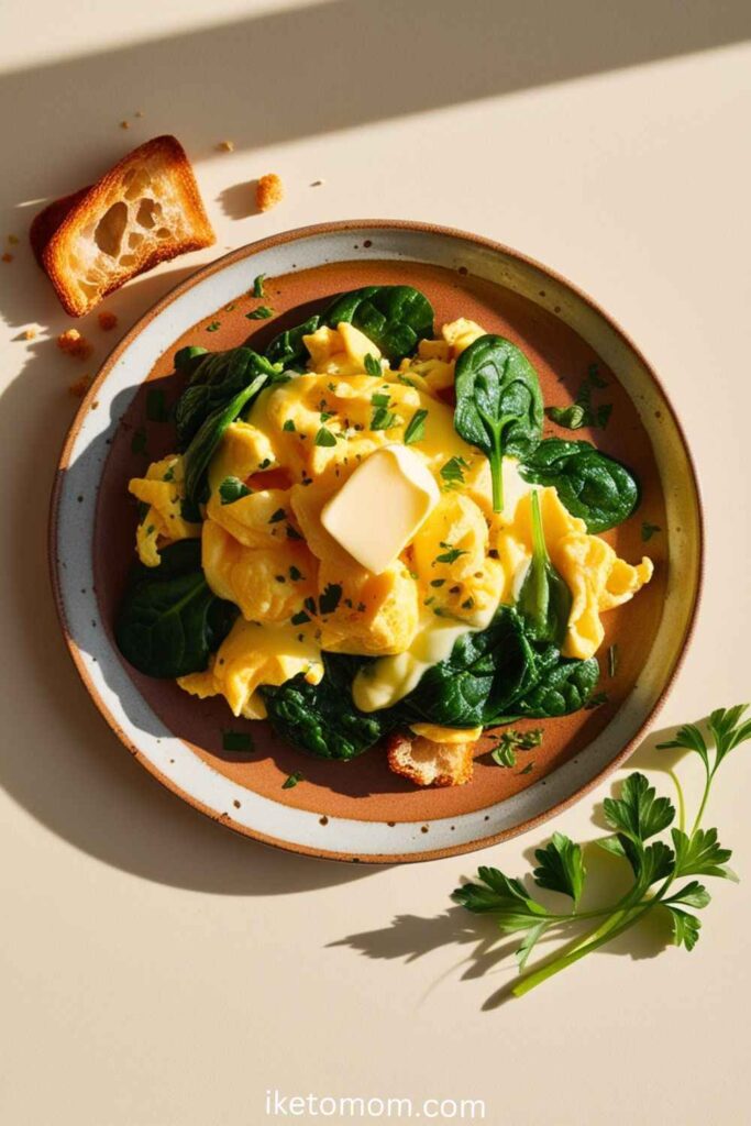 Classic Scrambled Eggs with Spinach and Cheese