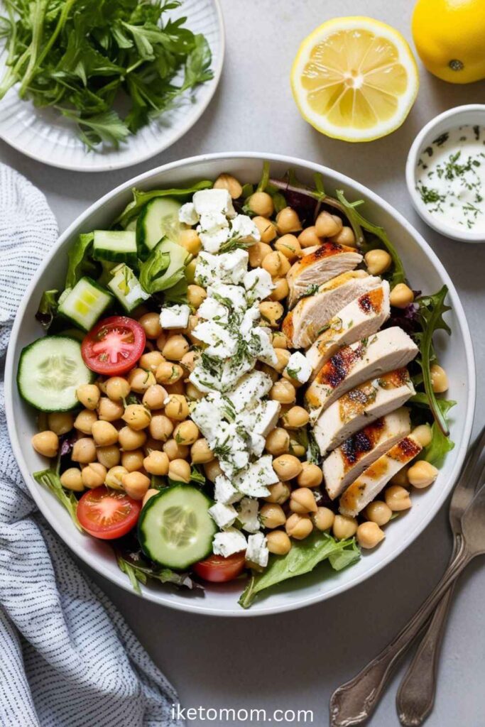 Greek Chickpea Salad with Grilled Chicken