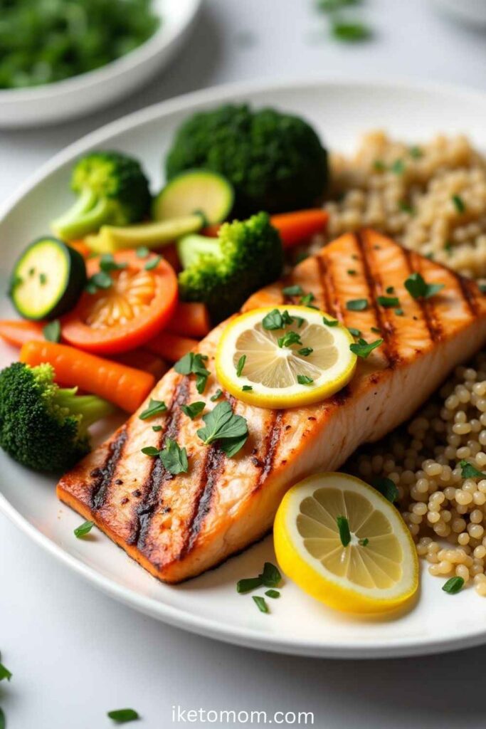 Grilled Lemon Herb Salmon with Steamed Vegetables