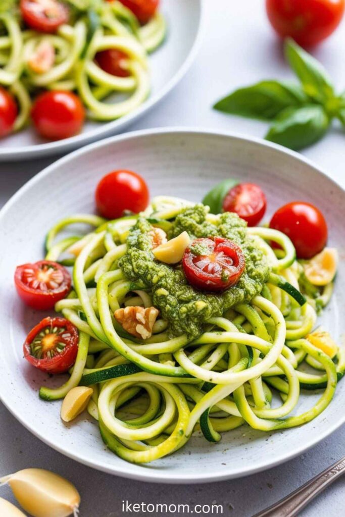 Zucchini Noodles with Pesto and Cherry Tomatoes