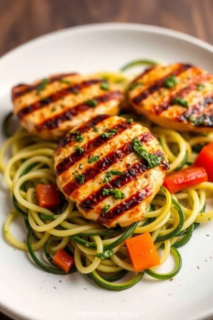 Chicken Breast with Zucchini Noodles and Pesto