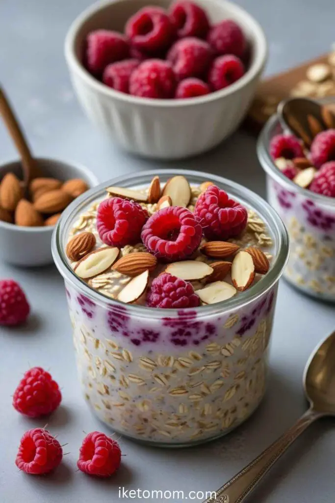 High Fiber Healthy Food Ideas Raspberry and Almond Overnight Oats