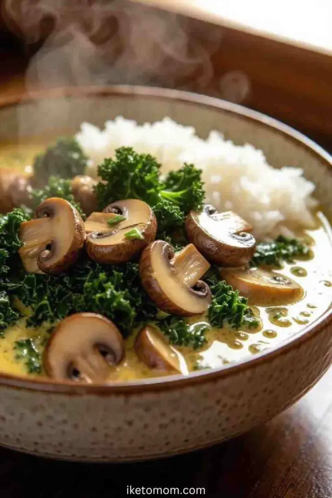 Coconut Green Curry with Kale and Mushrooms