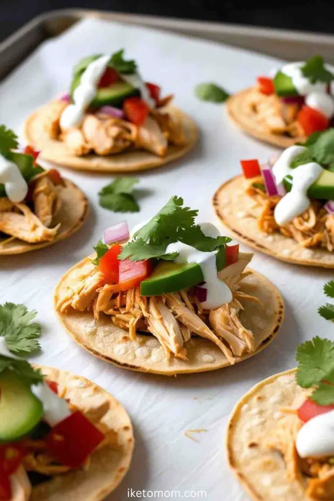 Mini Chicken Tostadas on Baked Tortillas