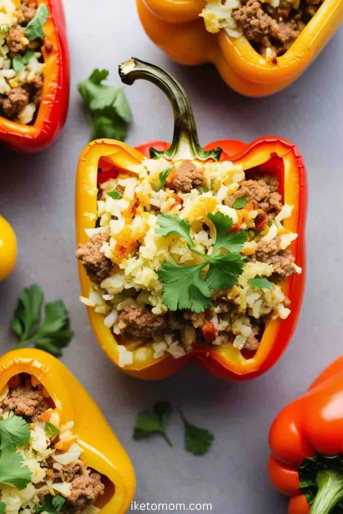 Stuffed Bell Peppers with Ground Turkey and Cauliflower Rice