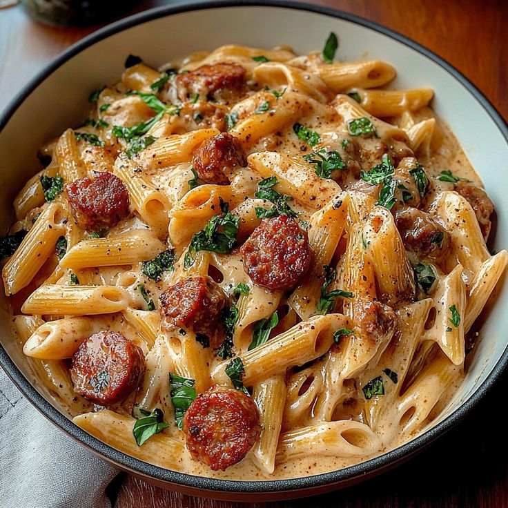 Cajun Creamy Sausage and Spinach Pasta