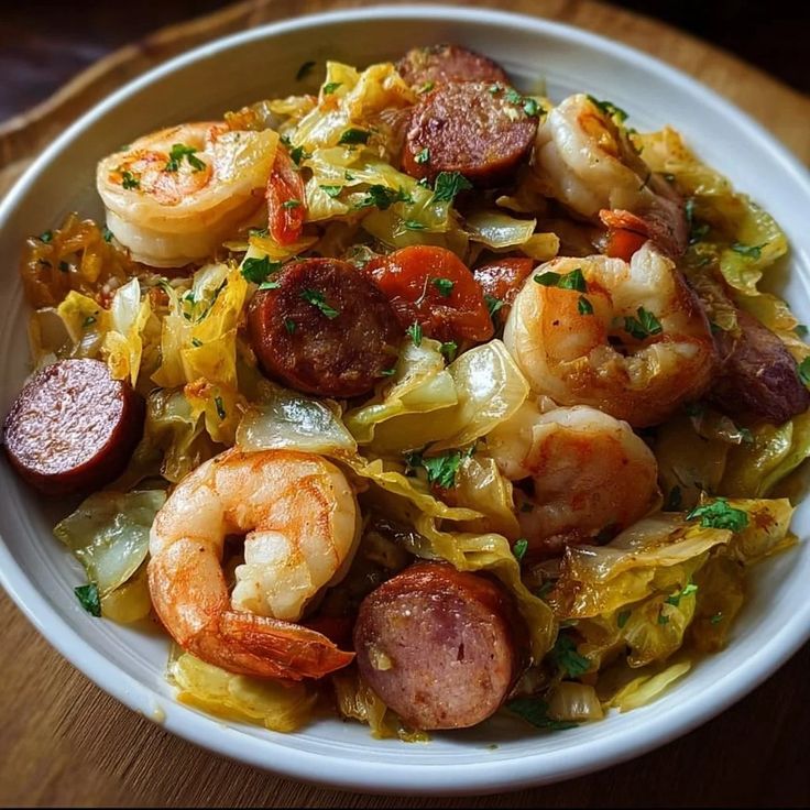 Cajun Shrimp and Sausage with Cabbage