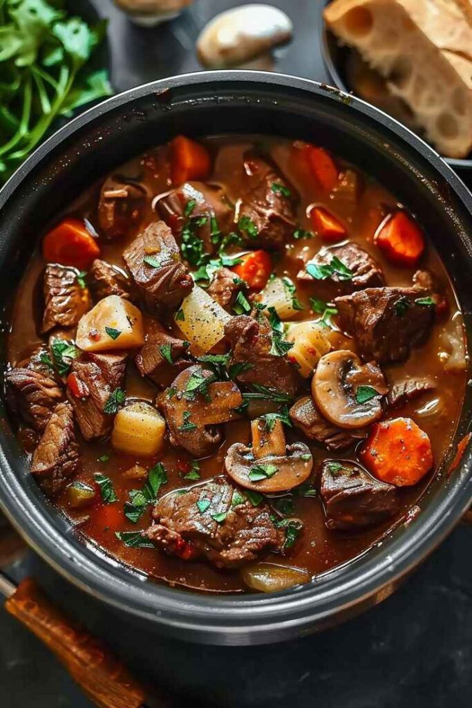 Beef and Mushroom Stew with Red Peppers