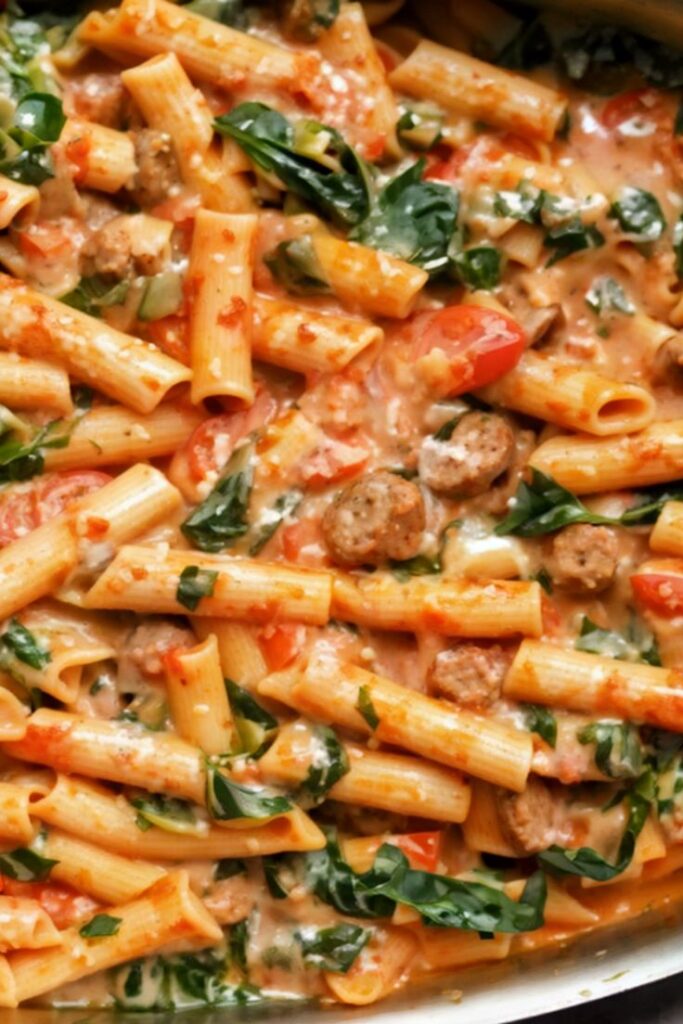 Tomato Cream Sausage and Spinach Pasta