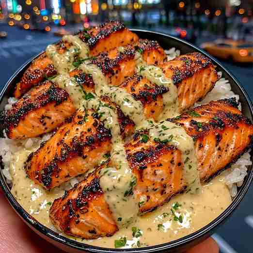 Lemon Garlic Salmon Rice Bowls