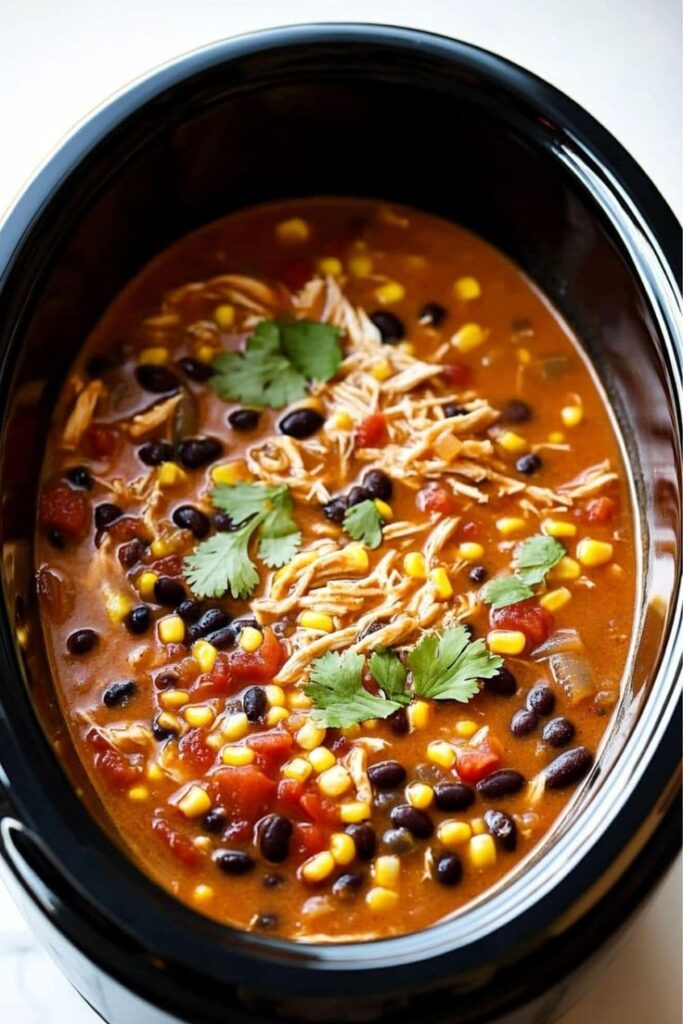 Slow Cooker Chicken Enchilada Soup with Hominy