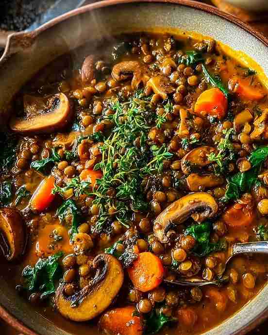 Crockpot Vegetable Lentil Stew with Mushrooms