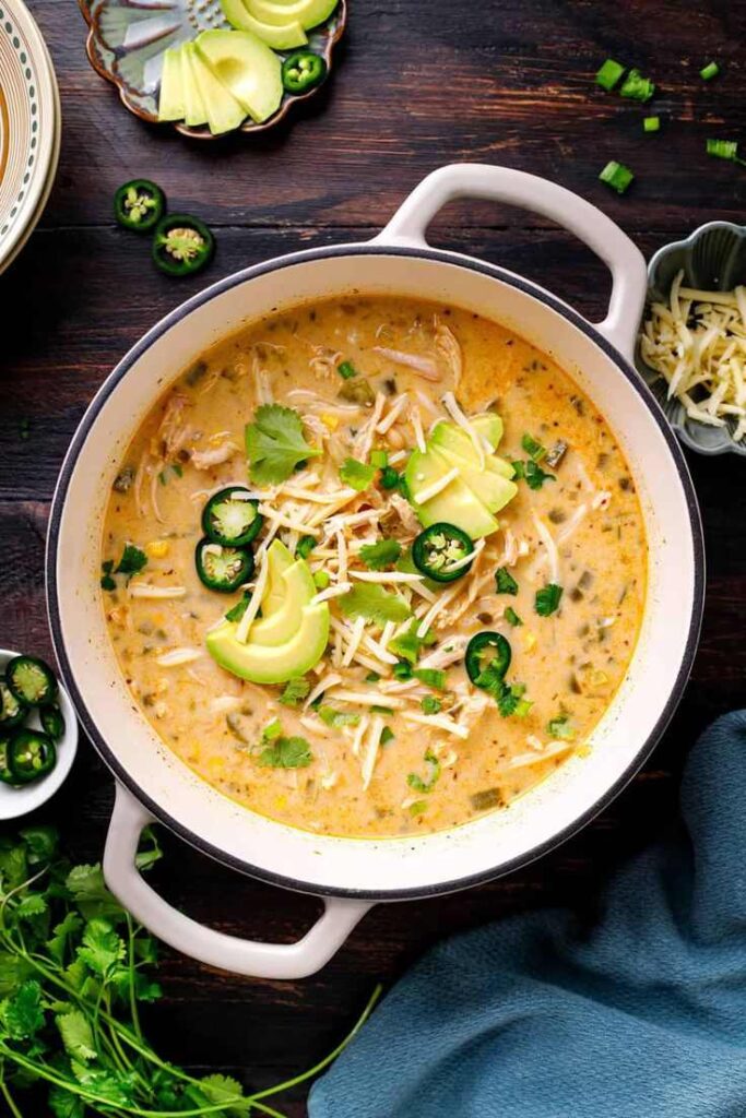 Crockpot White Chicken Chili with Cream Cheese