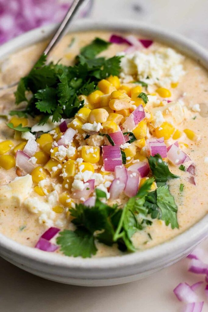 Mexican Street Corn Chowder with Red Onion